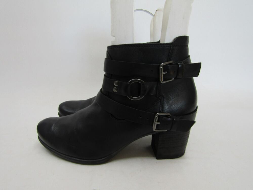 Josef Seibel Womens Size 39 EUR Black Leather Zip Buckle Ankle Boots Booties